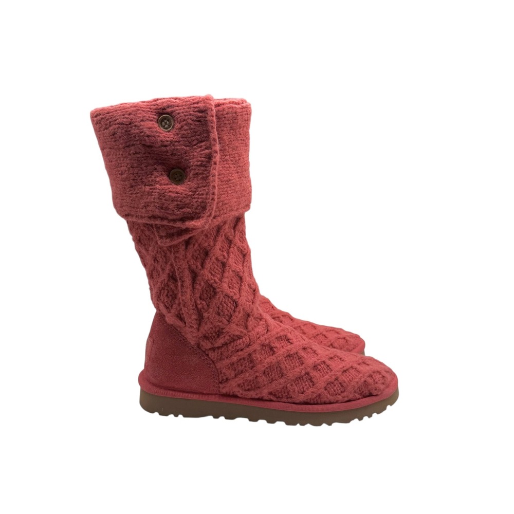 UGG Australia Knit‎ Button Boots Coral Pink Shearling Lined Women's Size 7